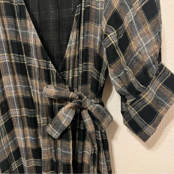 Apiece Apart Plaid Print asymmetric Knee-Length wrap Dress, gauzy cotton, sz 0 - Picture 8 of 14